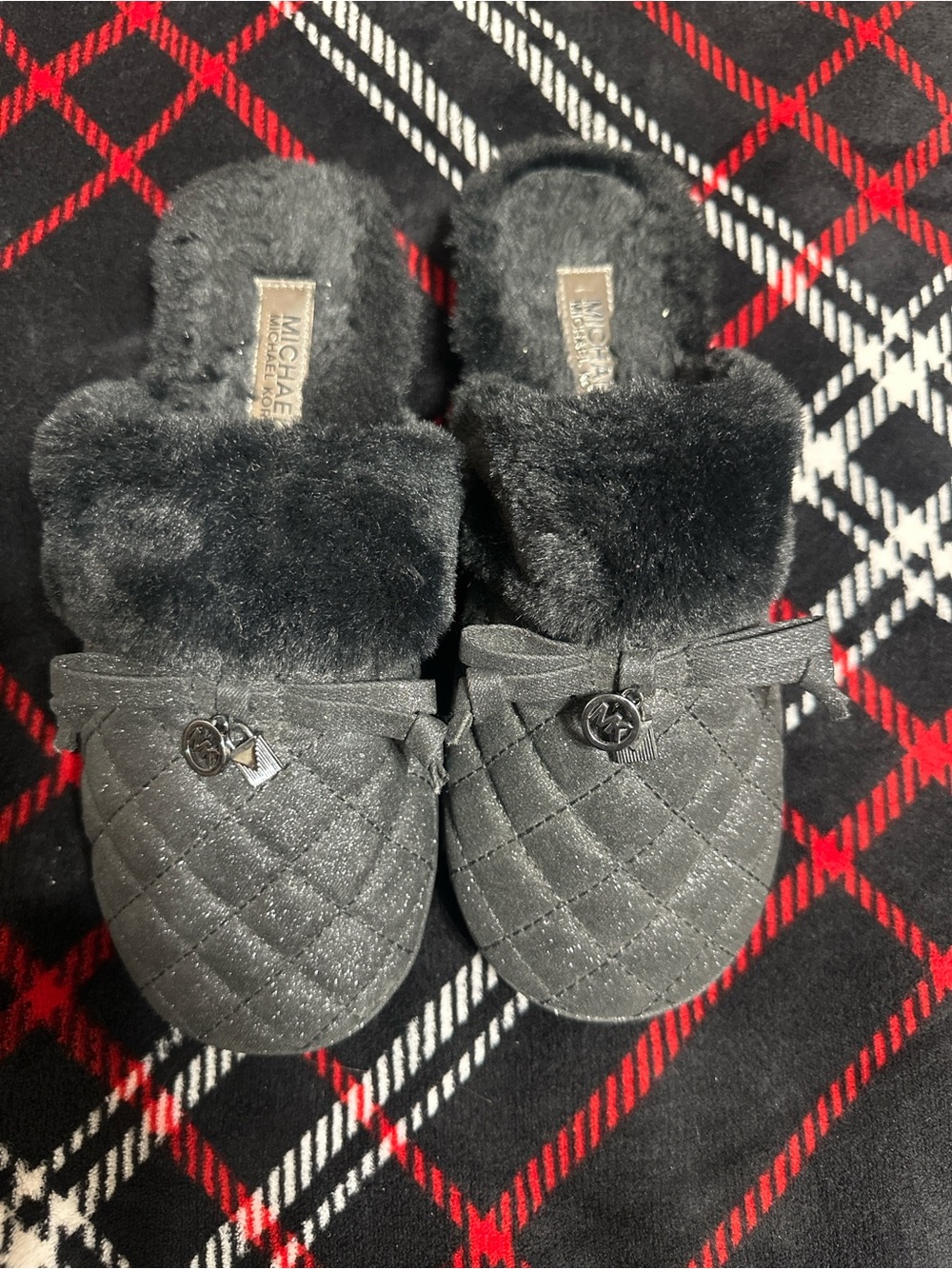 Michael Kors Charcoal Quilted Faux-Fur Slide Slippers